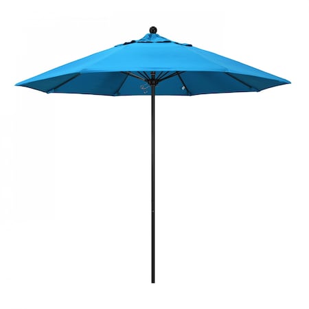 9' Black Aluminum Market Patio Umbrella, Sunbrella Canvas Cyan